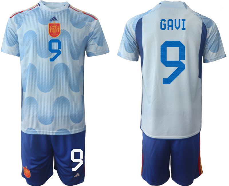 Men 2022 World Cup National Team Spain away blue 9 Soccer Jerseys
